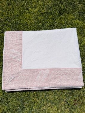 Le Telerie Toscane Italy Jacquard Basketweave Cotton Tablecloth Pink White 62x84